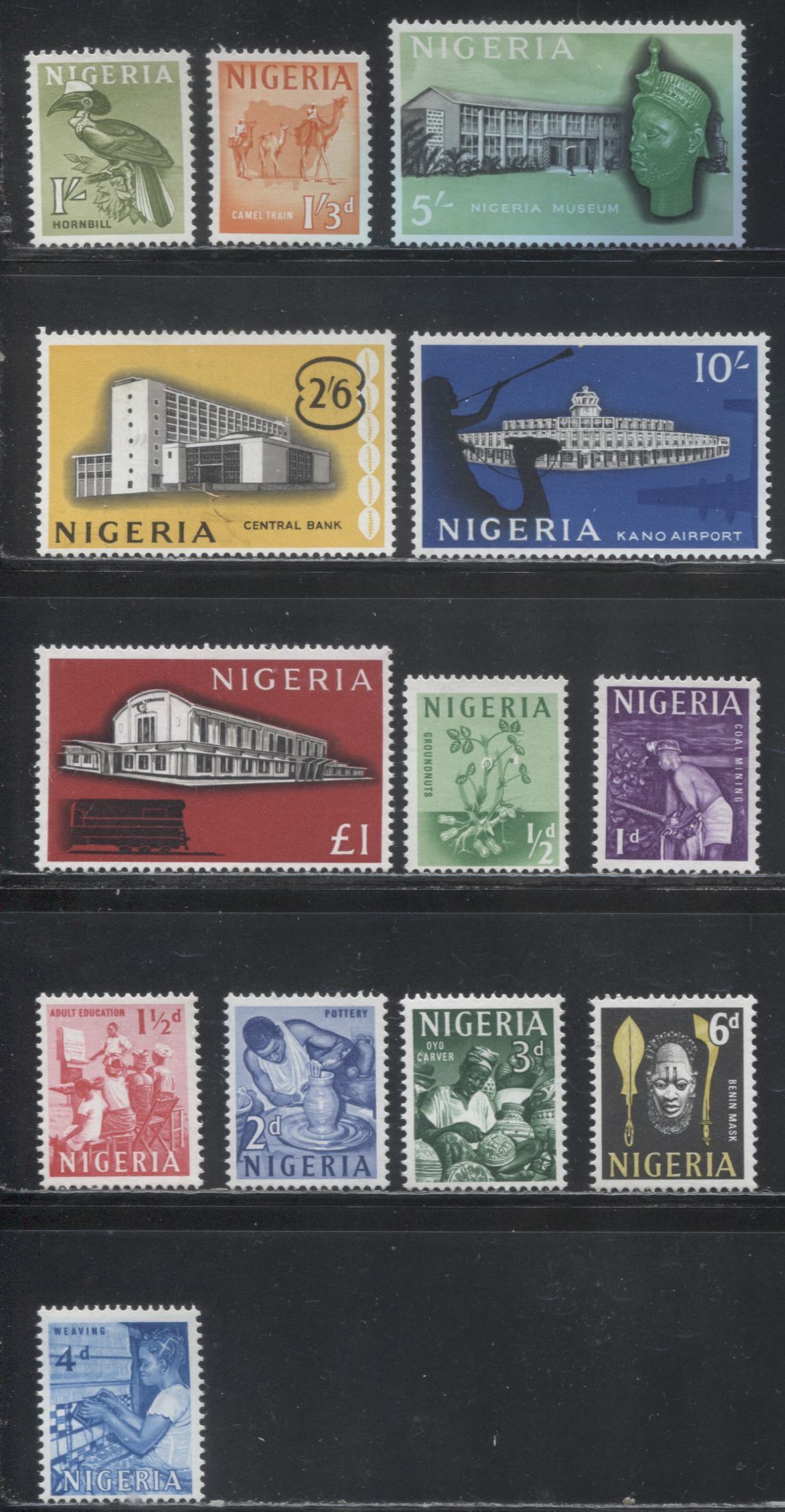 Lot 202A Nigeria SG#89-101 1/2d - 1 Pound, 1961-1965 Harrison Pictorial Definitive Issue, a Mostly VFNH Set on DF Paper