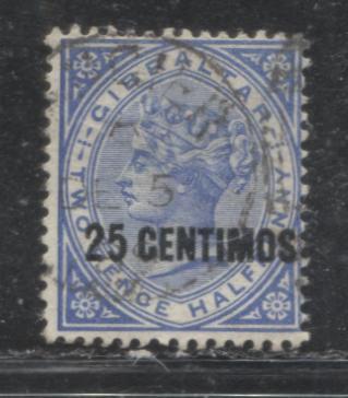 Lot 204 Morocco Agencies - Gibraltar Used in Tangier #Z137 25c Deep Ultramarine Queen Victoria, 1889 Spanish Currency Surcharges, A Fine Used Example, Crown CA Watermark, With December 5, 1889 Tangier CDS Cancel