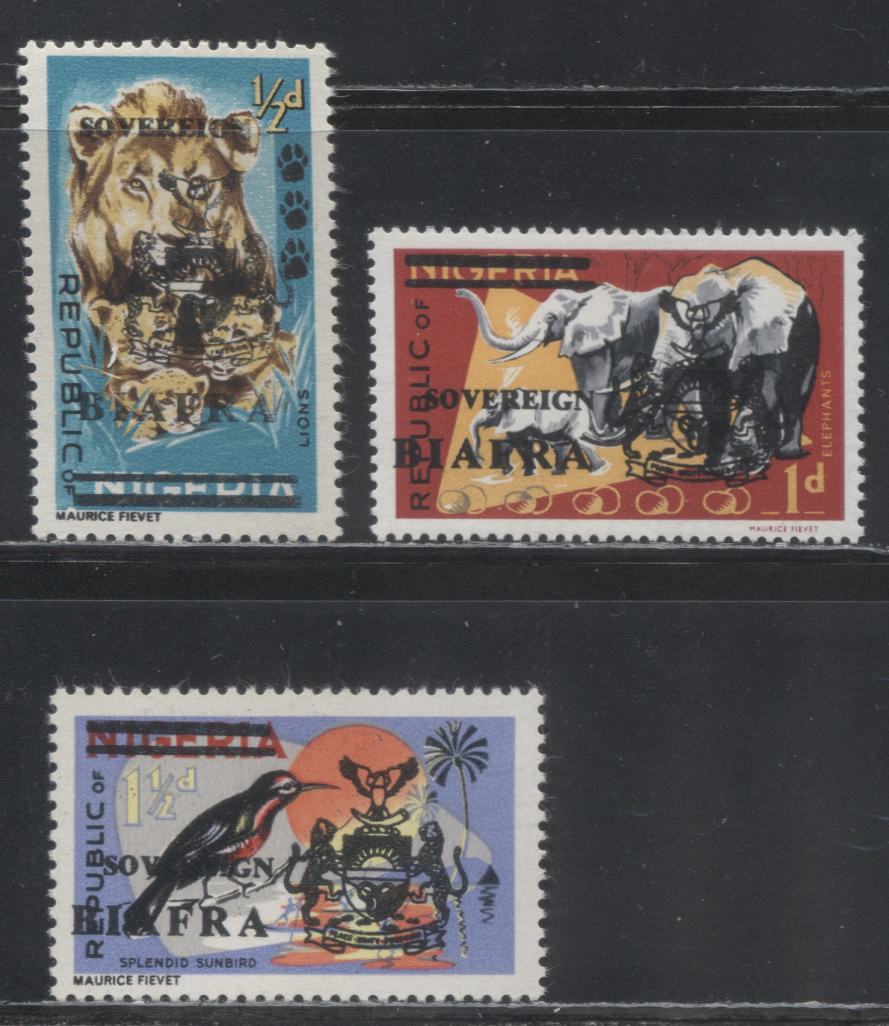 Lot 444 Nigeria - Biafra SG#4-6 1/2d - 1.5d, 1967 Harrison and Delrieu Overprinted Wildlife Definitive Issue, VFNH Examples of the 1/2d, 1d and 1.5d