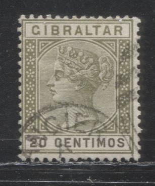 Lot 206 Morocco Agencies - Gibraltar Used in Tangier #Z143 20c Olive Green & Olive Brown Queen Victoria, 1889-1896 Spanish Currency Keyplate Issue, A Fine Used Example, Crown CA Watermark, With Tangier Duplex Cancel