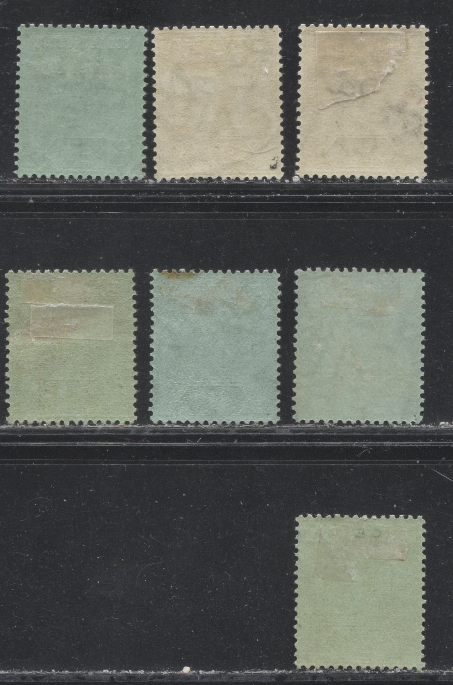 Lot 207 Nigeria SG# 8, 8c, 8f 1/- Grey & Black and Grey Black & Black on Blue Green With White, Blue Green and Emerald Backs King George V, 1914-1921 Multiple Crown CA Imperium Keyplate Issue, Seven VFOG Examples, From Different Printings