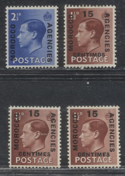 Lot 214 Morocco Agencies - All Currencies SG#76/229 1.5d, 2.5d Red Brown & Ultramarine King Edward VIII, 1936 Overprinted King Edward VIII Issue, VFOG Examples With Various Unlisted Overprint and Plate Flaws