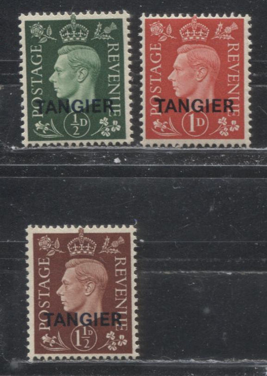 Lot 215 Morocco Agencies - Tangier SG#245-247 1/2d-1.5d Deep Green - Deep Red Brown King George VI, 1937 Overprinted King George VI Issue, A VFNH Example