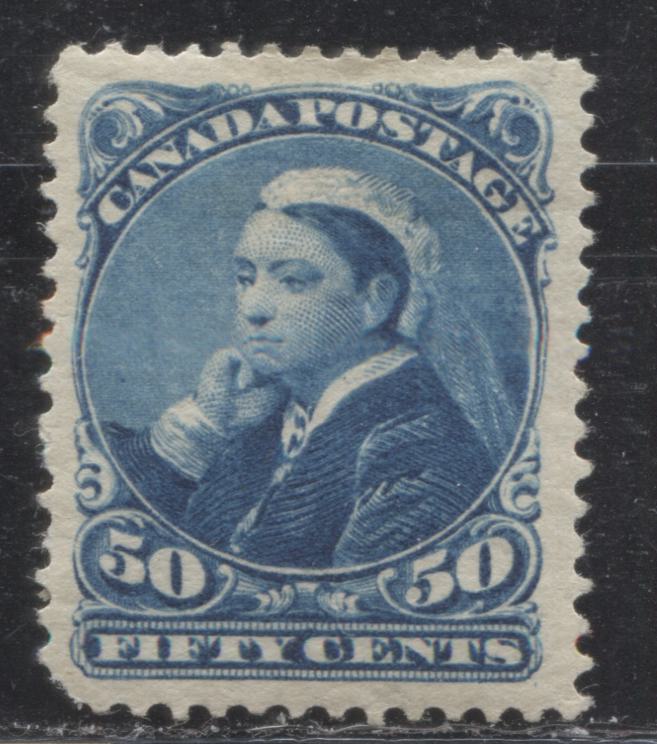 Lot 216 Canada # 47i 50c Deep Blue Queen Victoria, 1870-1897 Small Queen Issue, A Good OG Example, Perf. 12.1 Second Ottawa Printing on Soft Horizontal Wove, With Re-Entry at Top