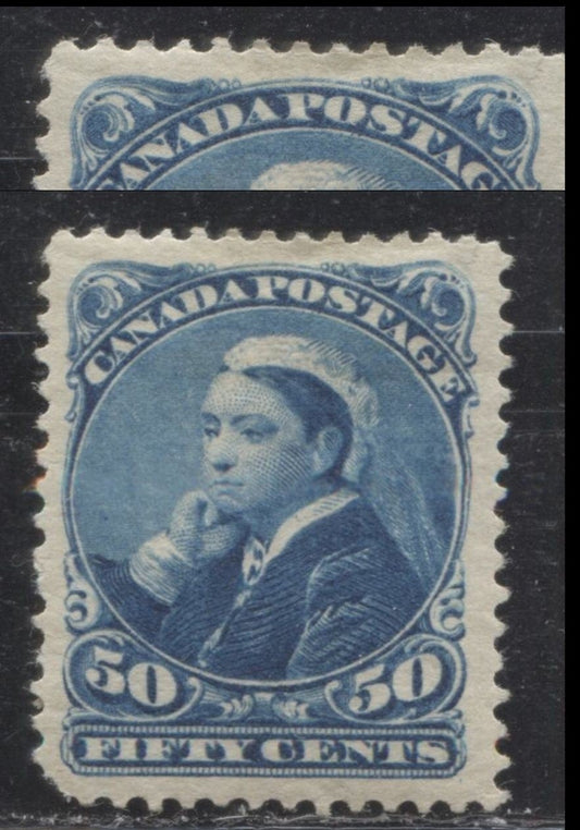 Lot 216 Canada # 47i 50c Deep Blue Queen Victoria, 1870-1897 Small Queen Issue, A Good OG Example, Perf. 12.1 Second Ottawa Printing on Soft Horizontal Wove, With Re-Entry at Top