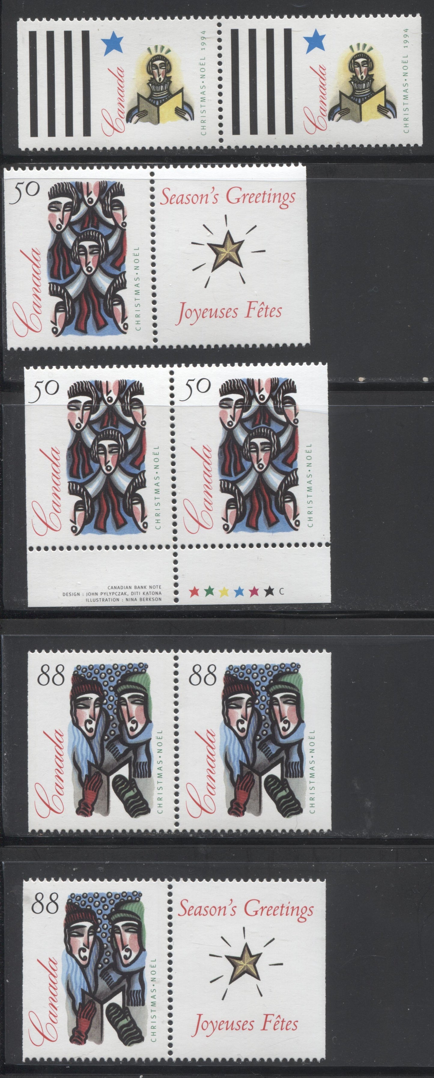 Lot 223 Canada #1534as-1536 1994 Christmas Issue -  VFNH Booklet Pairs