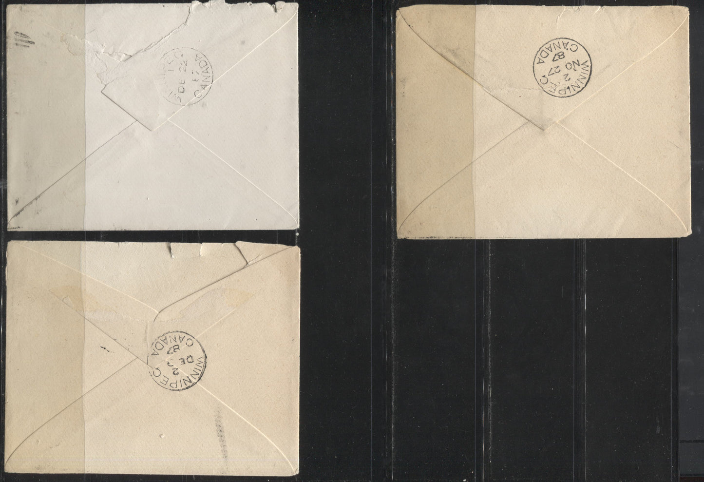 Lot 223 Canada #37 3c  Queen Victoria, 1870-1897 Small Queen Issue, Three VG-F Single Franking Covers Sent to the Same Recipient in 1887