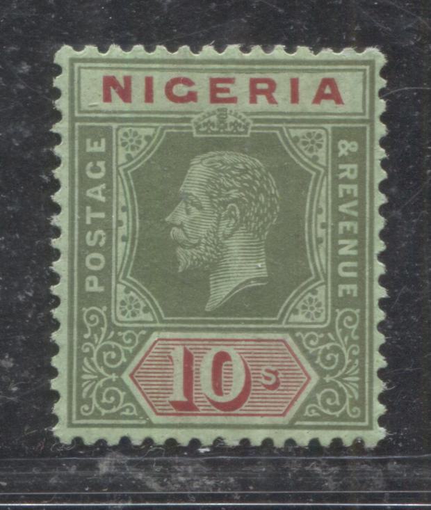 Lot 224 Nigeria SG# 11d 10/- Green & Red on Emerald Paper With Emerald Paper King George V, 1914-1921 Multiple Crown CA Imperium Keyplate Issue, A VFOG Example
