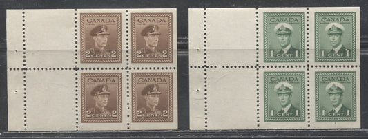 Lot 228 Canada #249a-250a 1c Green & Brown King George VI  1942-1949 War Issue, Fine NH Booklet Panes of 4 + 2 Labels, Vertical Wove With Distinct Vertical Mesh, Cream Gum With a Semi-Gloss Sheen