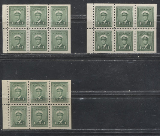 Lot 229 Canada #249b 1c Green King George VI  1942-1949 War Issue, VFNH Booklet Panes of 6, Vertical Wove With No Distinct Vertical Mesh, 2 Types of Gum
