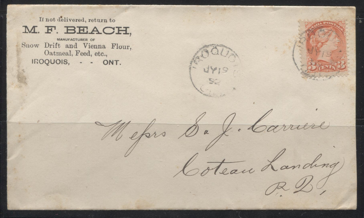 Lot 229 Canada #41 3c  Queen Victoria, 1870-1897 Small Queen Issue, Four Fine Corner Card Commercial Single Franking Covers, All Franked With Second Ottawa Printings