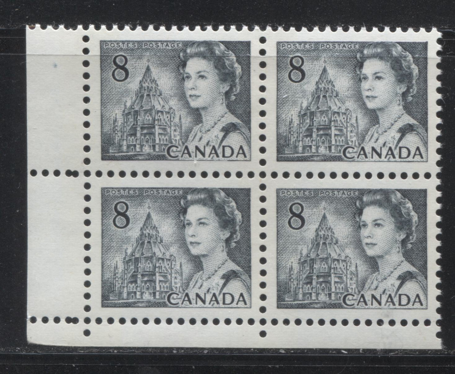 Lot 230 Canada #544piii 8c Slate Queen Elizabeth II, 1967-1973 Centennial Issue, A VFNH W2B LL Tagged Field Stock Block Of 4 On HF-fl Smooth Paper With PVA Gum