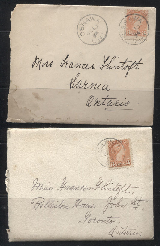 Lot 231 Canada #41 3c  Queen Victoria, 1870-1897 Small Queen Issue, Two VF and Fine Single Franking Covers With Second Ottawa Printings and Original Letters