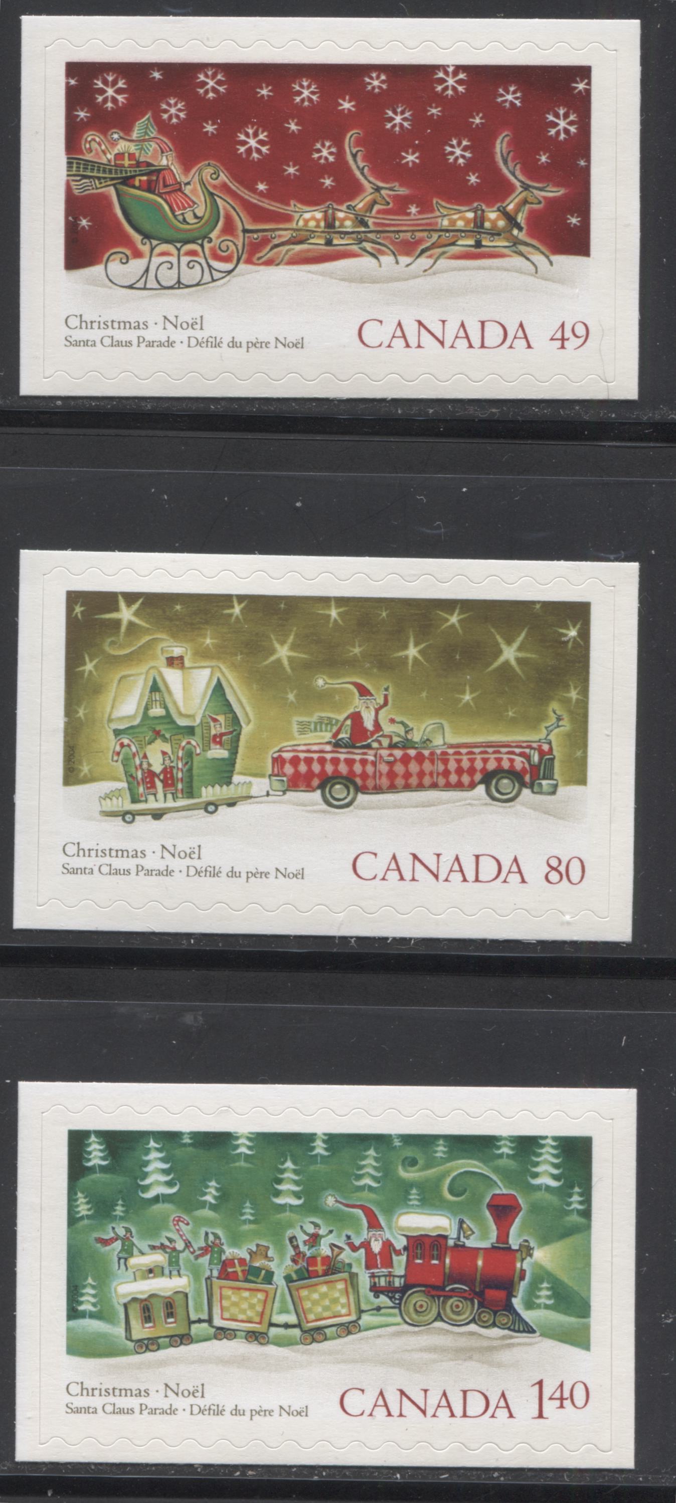 Lot 234 Canada #2069i-2071i 2004 Christmas Issue, A VFNH Complete Set of the Die Cut to Shape Booket Stamps From the Quarterly Pack