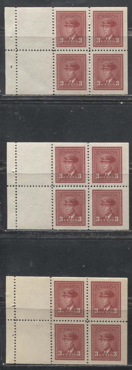 Lot 235 Canada #251a 3c Carmine Red & Deep Carmine Red King George VI  1942-1949 War Issue, VFNH Booklet Panes of 4 + 2 Labels, Vertical Wove With No Distinct Vertical Mesh, 2 Types of Gum