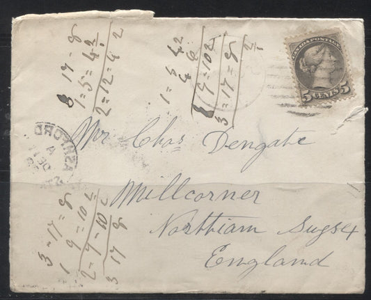 Lot 235 Canada #42 5c  Queen Victoria, 1870-1897 Small Queen Issue, A Fine Single Franking Cover to the UK, Franked With a Second Ottawa Printing