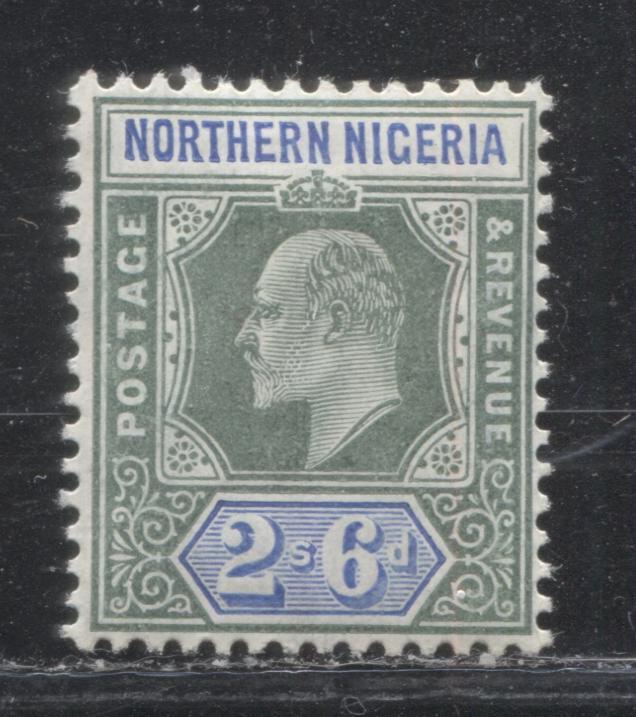 Lot 235 Northern Nigeria SG#27a 2/6d Dull Green & Ultramarine King Edward VII 1905-1907 Multiple Crown CA Imperium Keyplate Issue, A VFLH Example, On Chalk Surfaced Paper, 24,360 Issued, SG Cat. 42 GBP = Approximately $71.4 For Fine OG, Est. $35
