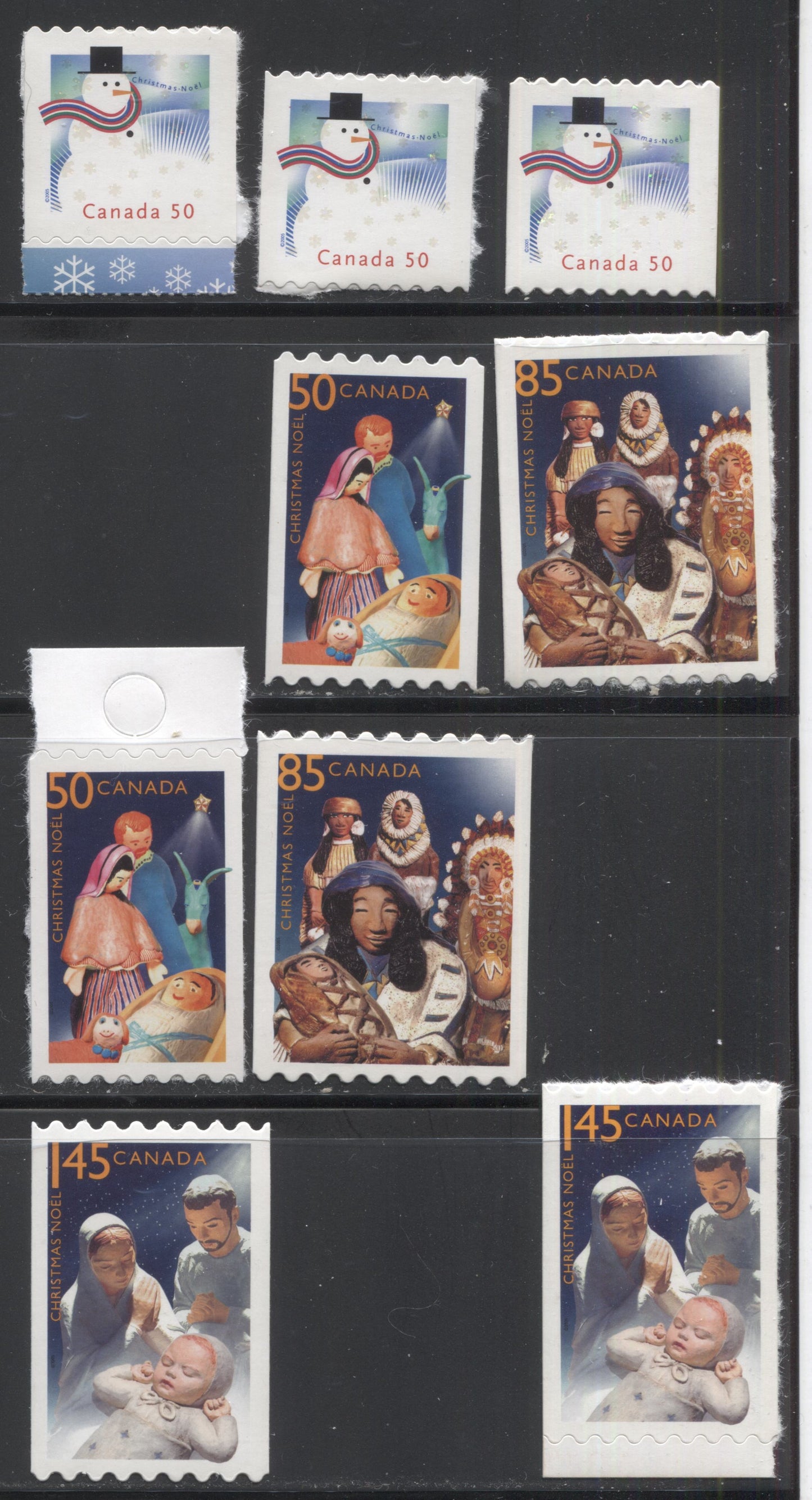 Lot 235 Canada #2124-2127 2005 Christmas Issue, A VFNH Complete Set of the Booklet Stamps and Die Cut to Shape Booket Stamps From the Quarterly Pack