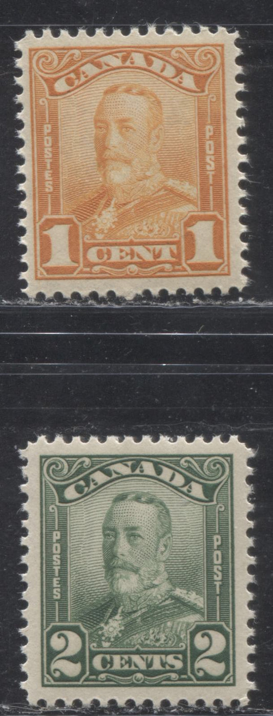 Lot 237 Canada # 149-150 1c & 2c Orange & Deep Yellow Green King George V, 1928-1929 Scroll Issue, Two VFNH Examples