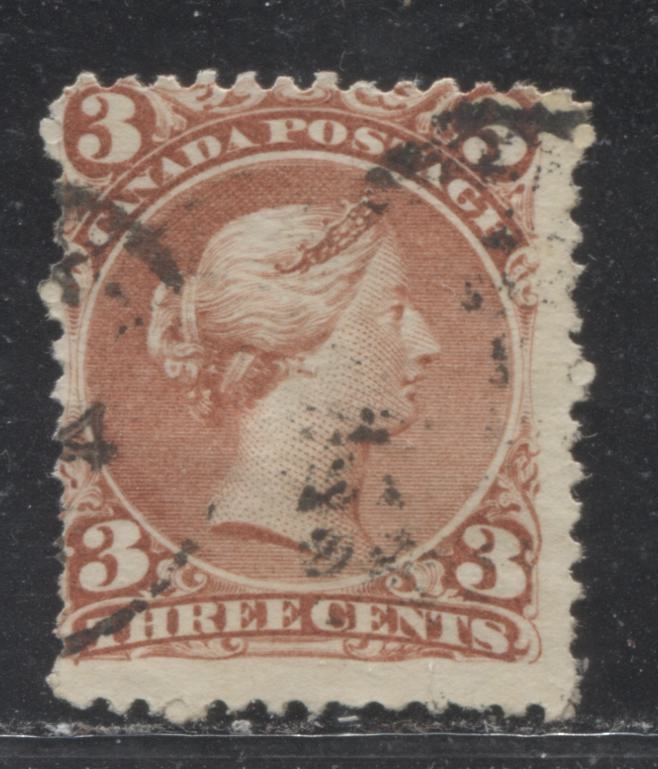Lot 24 Canada #25 3c Red Queen Victoria, 1868-1897 Large Queen Issue, A Very Good Used Single On Duckworth Paper #4, Perf 12