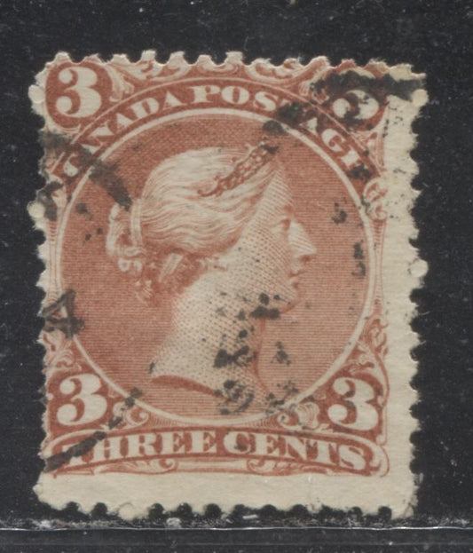 Lot 24 Canada #25 3c Red Queen Victoria, 1868-1897 Large Queen Issue, A Very Good Used Single On Duckworth Paper #4, Perf 12