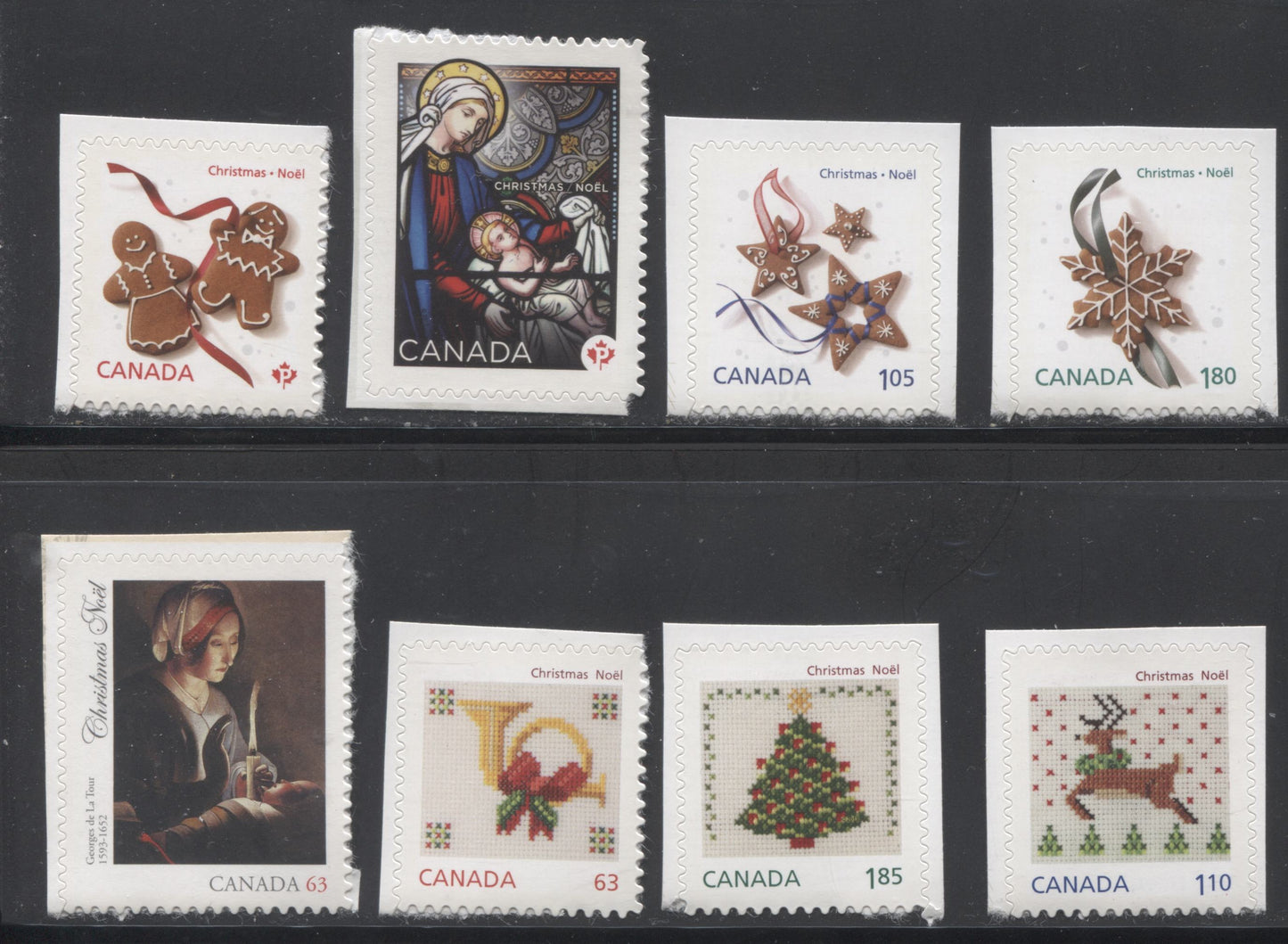 Lot 241 Canada #2582-2585, 2688-2691 2012-2013 Christmas Issues, VFNH Complete Sets of the Booklet Stamps