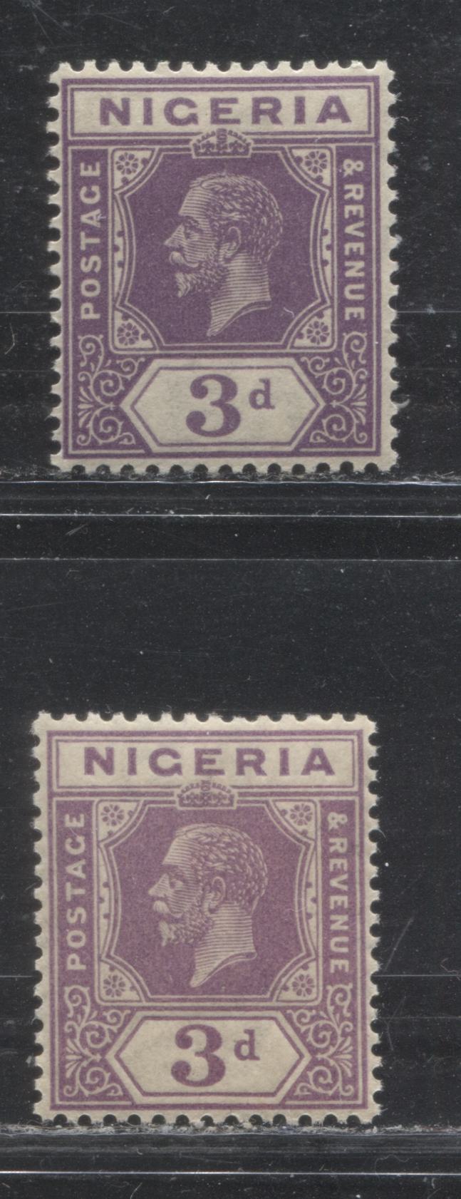 Lot 242 Nigeria SG# 22 3d Light Purple King George V, 1921-1932 Multiple Script CA Imperium Keyplate Issue, Two VFNH Examples, Dies 1 and 2