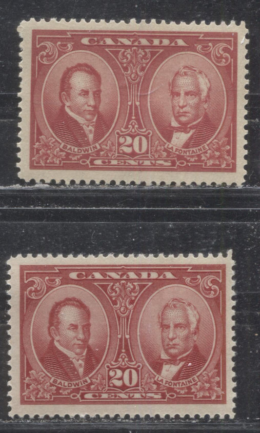 Lot 244 Canada #148 20c Carmine Red La Fontaine and Baldwin, 1927 Historical Issue, A VFOG Example In Two Slightly Different Shades