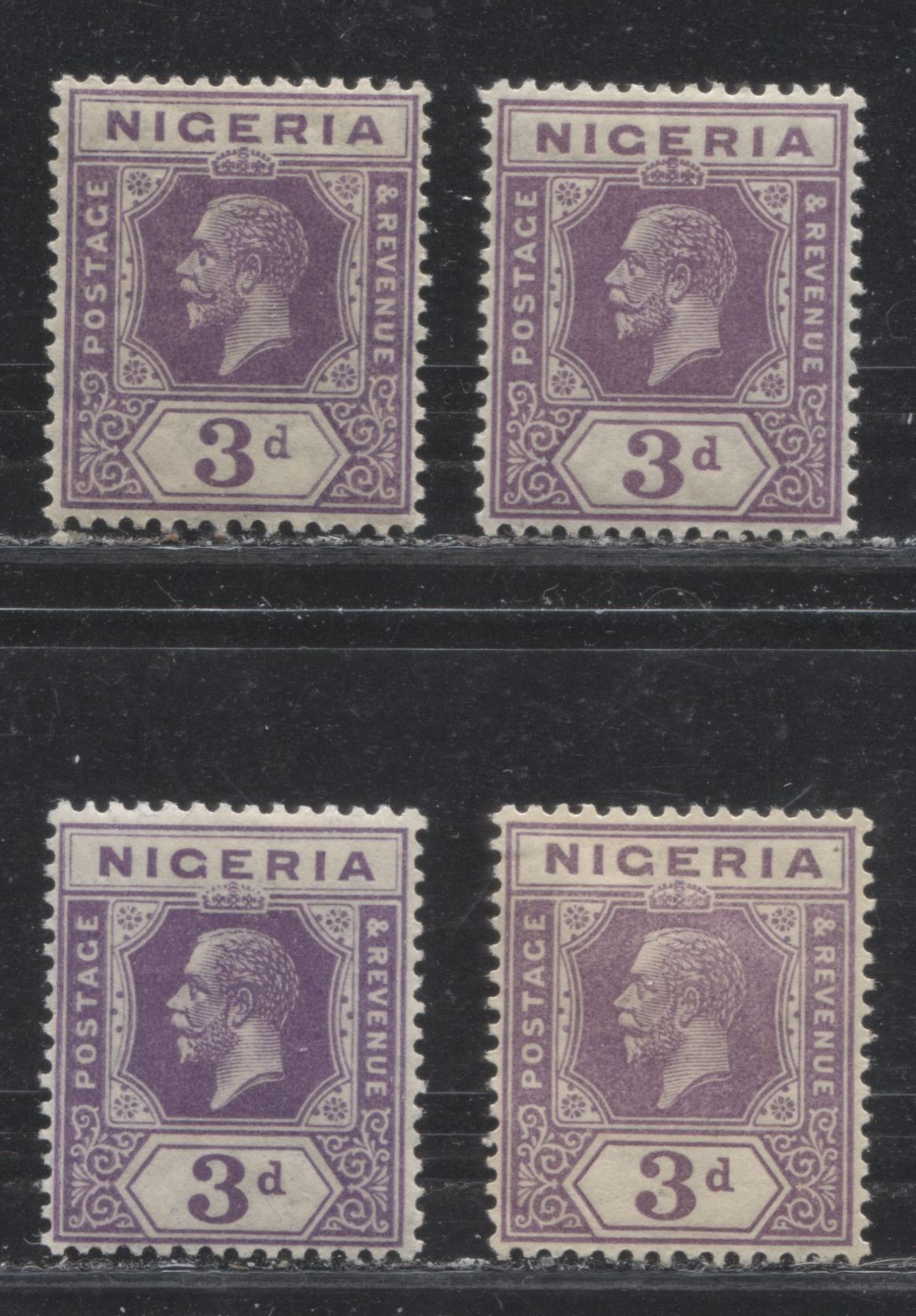 Lot 245 Nigeria SG# 22a 3d Purple & Violet King George V, 1921-1932 Multiple Script CA Imperium Keyplate Issue, Four VFOG Examples, Dies 1 and 2, All From Different Printings, With Different Head and Duty Plate Shades