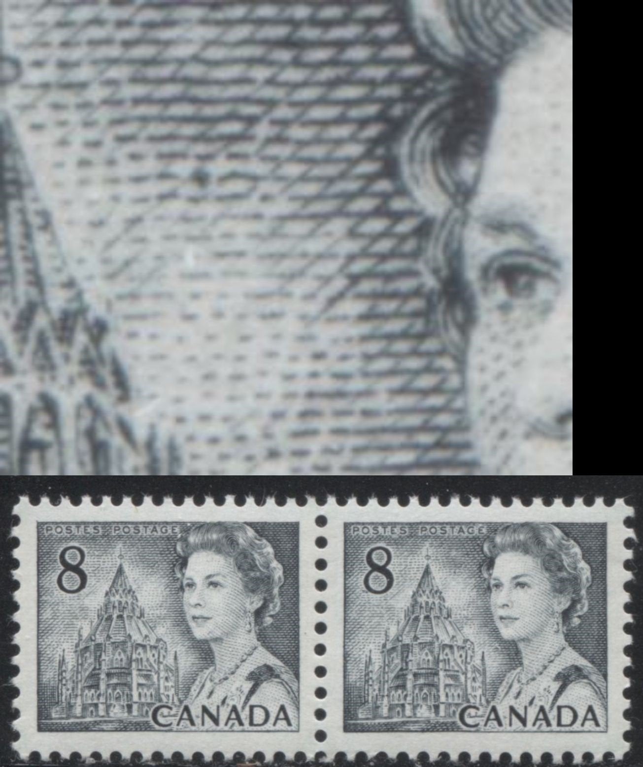 Lot 246 Canada #544pvii 8c Slate Queen Elizabeth II, 1967-1973 Centennial Issue, A VFNH GT2 Tagged Pair On HF-fl Ribbed With PVA Gum, Harris Variety 8-35