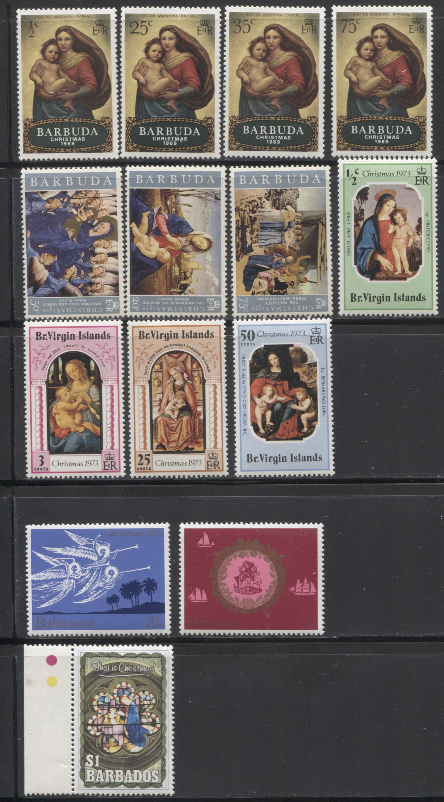 Lot 247 Bahamas - British Virgin Islands 1960's to 1970's Christmas Issues, A Small Selection of 5 VFNH Sets