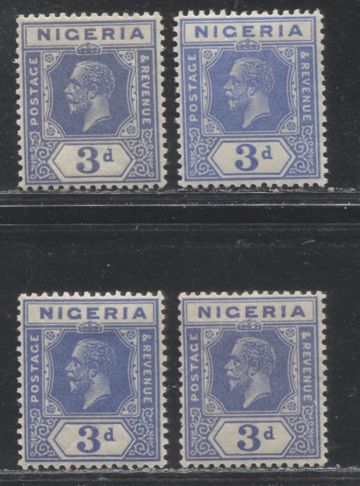 Lot 247 Nigeria SG# 23 3d Blue & Pale Blue King George V, 1921-1932 Multiple Script CA Imperium Keyplate Issue, Four VFOG Examples, Die 2, All From Different Printings, With Different Head and Duty Plate Shades