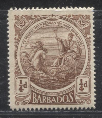 Lot 247 Barbados SG#181w 1/4d Brown Badge of the Colony, 1916-1919 Large Engraved Colonial Badge Issue, A VFOG Example