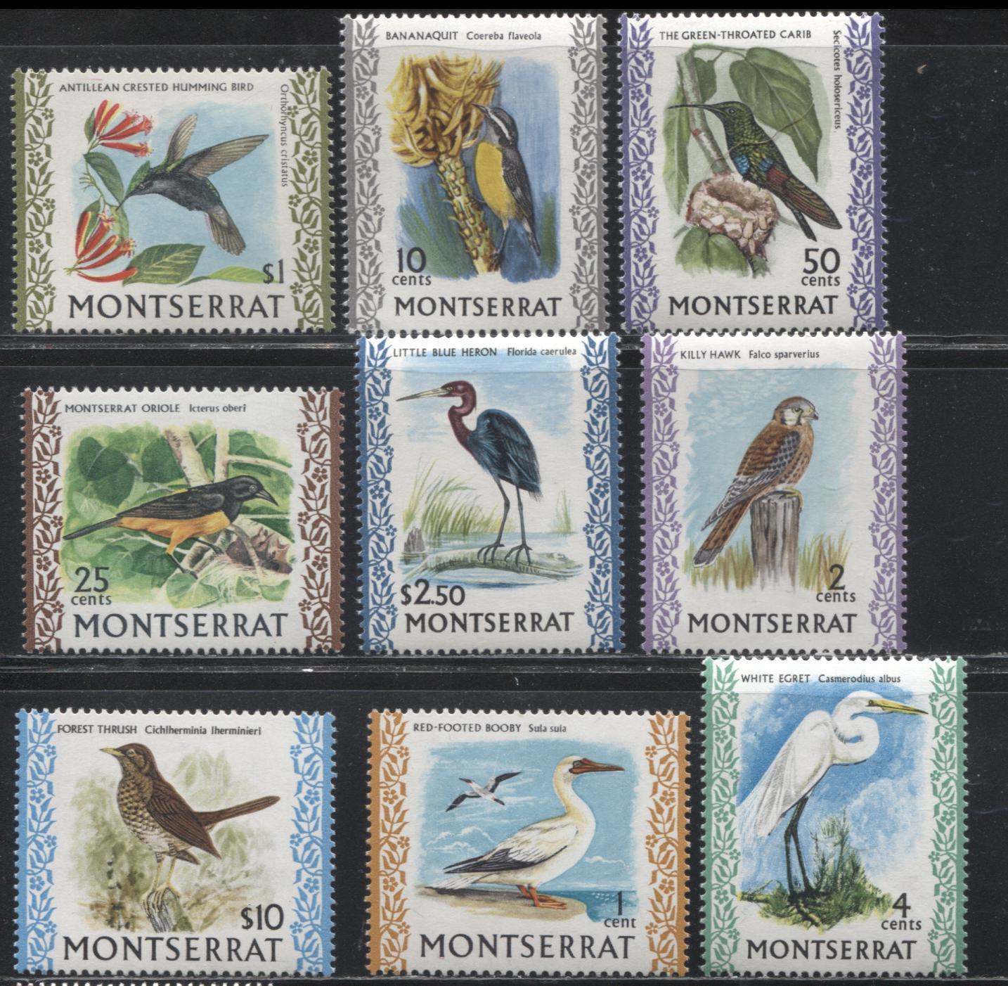 Lot 248 Montserrat SG #242/254c 1970-1974 Bird Definitive Issue A VFNH Complete Set of the Upright/Sideways Watermark, With Inverted Watermark on 25c and Double Inscription on 15c