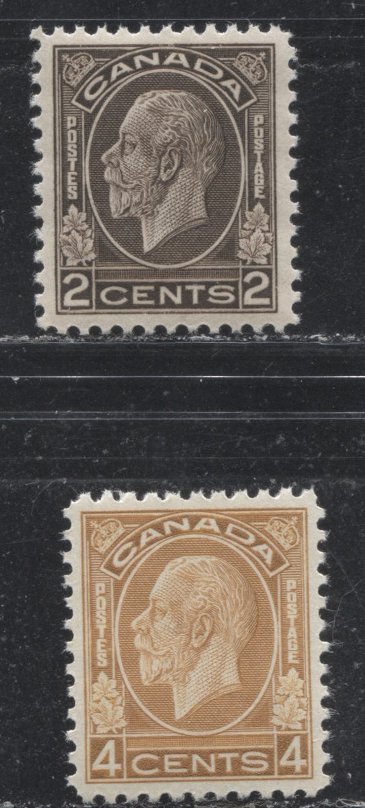 Lot 248 Canada # 196, 198i 2c & 4c Black Brown & Brownish Ochre King George V, 1932-1935 Medallion Issue, Two VFNH Examples, Cream Gum With a Satin Sheen
