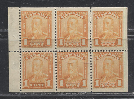 Lot 248 Canada #149a 1c Orange King George V, 1928-1929 Scroll Issue, A Fine NH Booklet Pane Of 6, Thinning In Selvedge, Priced As Singles