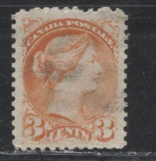 Lot 248 Canada #37 3c Bright Red Orange Queen Victoria, 1870-1897 Small Queen Issue, A VF Used Example Montreal, 12.1, Vertical Wove, Showing a Significant Weak Transfer at Bottom