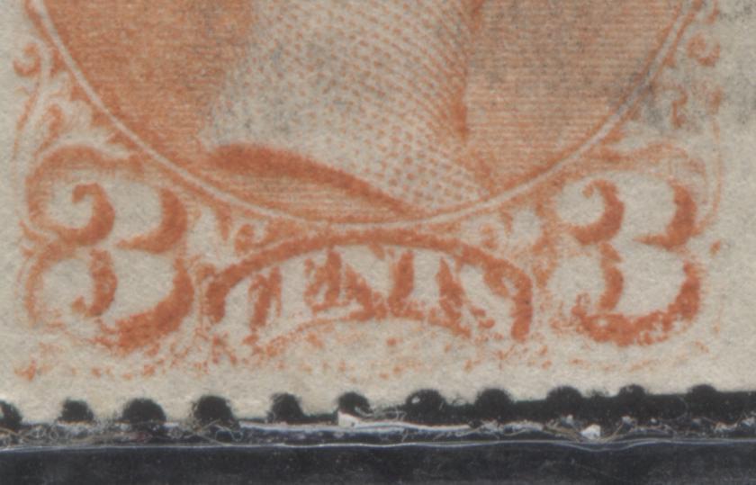 Lot 248 Canada #37 3c Bright Red Orange Queen Victoria, 1870-1897 Small Queen Issue, A VF Used Example Montreal, 12.1, Vertical Wove, Showing a Significant Weak Transfer at Bottom