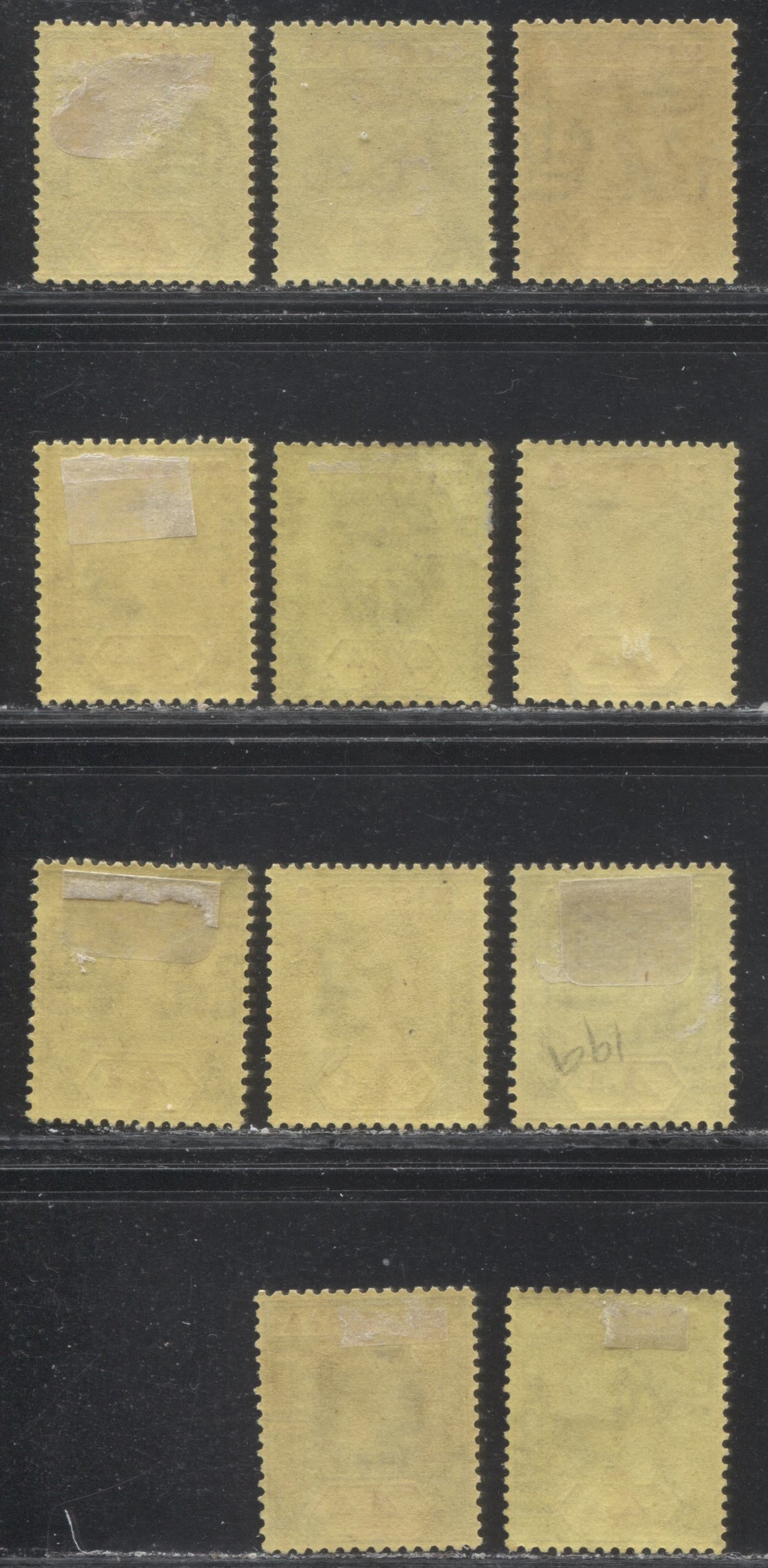 Lot 250 Nigeria SG# 24-24a 4d Grey & Carmine Red, Black & Red and Grey Black & Carmine Red on Yellow Paper King George V, 1921-1932 Multiple Script CA Imperium Keyplate Issue, Eleven Fine OG and VFOG Examples, Dies 1 and 2, All From Different Printings