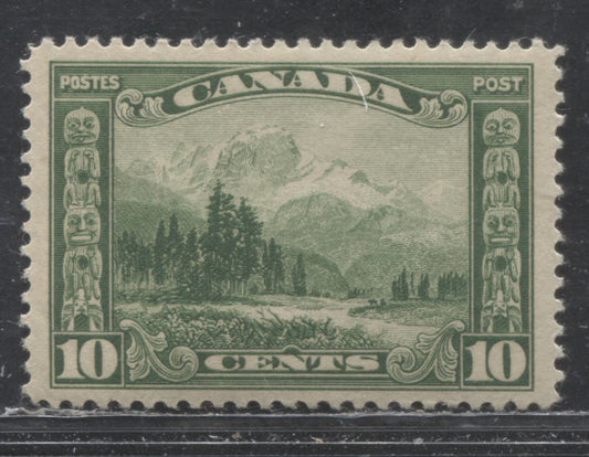 Lot 252 Canada #155 10c Deep Yellowish Green (Green) Mount Hurd, 1928-1929 Scroll Issue, A VFOG Single With Streaky Cream Semi-Gloss Gum