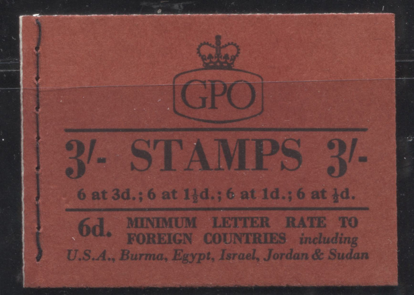 Lot 252 Great Britain SG#M8 3/- Dark Red & Black Cover 1956-1959 Wilding Issue, A Complete Booklet With Inverted St. Edward's Crown Watermark, Panes of 6, Type B GPO Cypher, August 1958, Fine NH