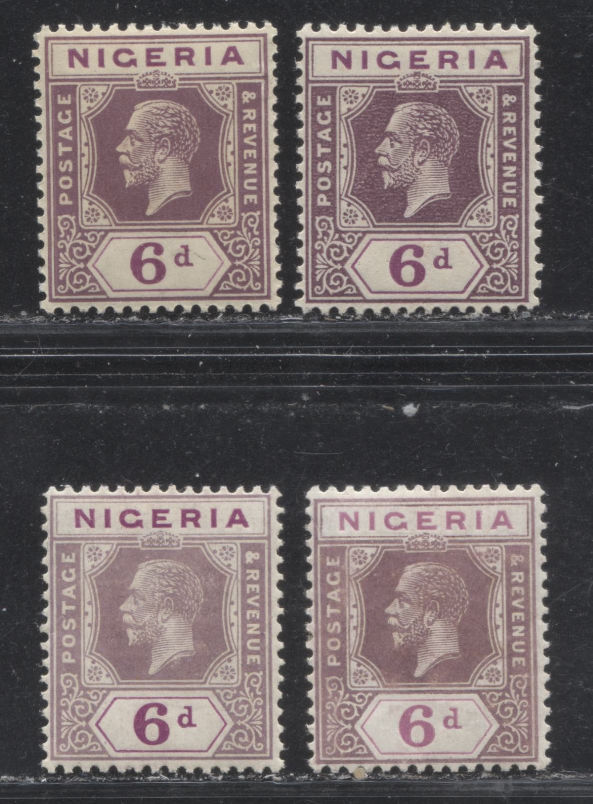 Lot 253 Nigeria SG# 25a 6d Purple & Bright Purple and Pale Purple & Bright Purple King George V, 1921-1932 Multiple Script CA Imperium Keyplate Issue, Four Fine NH and VFNH Examples, Die 2, All From Different Printings