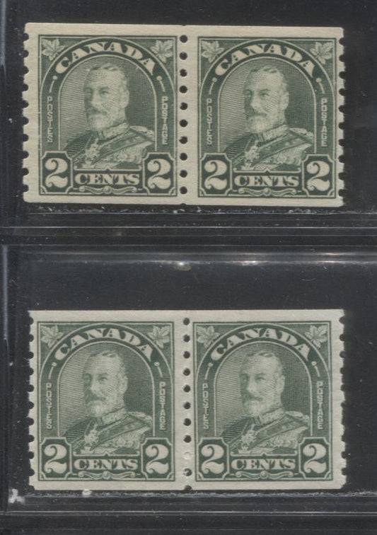 Lot 254 Canada #180 2c Deep Green & Dull Bright Green King George V, 1930-1935 Arch Issue, Fine NH Perf 8.5 Coil Pairs, Cream Gum With a Semi-Gloss Sheen With and Without Horizontal Striations