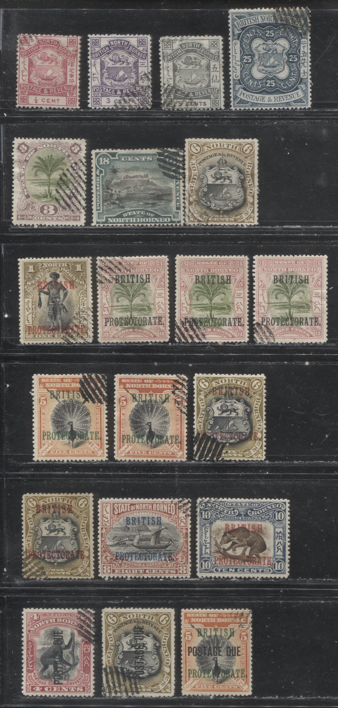 Lot 254 North Borneo #36/D41 1/2c-25c Various Colours And Designs, 1888-1902 Third Arms & Waterlow Pictorial Issues, 20 VF Used Examples, All With Remainder Cancellations and Selected for Centering