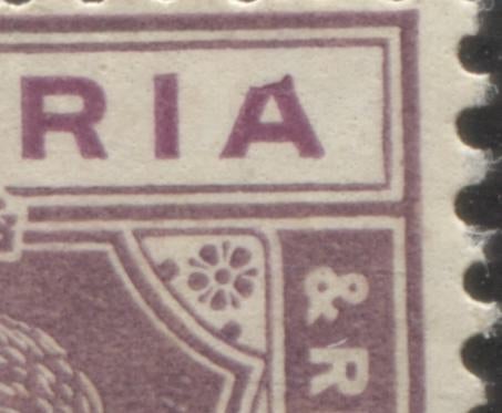 Lot 255 Nigeria SG# 25a 6d Purple & Bright Purple King George V, 1921-1932 Multiple Script CA Imperium Keyplate Issue, A Fine OG Example, Die 2 With Unlisted "Sliced A in Nigeria"