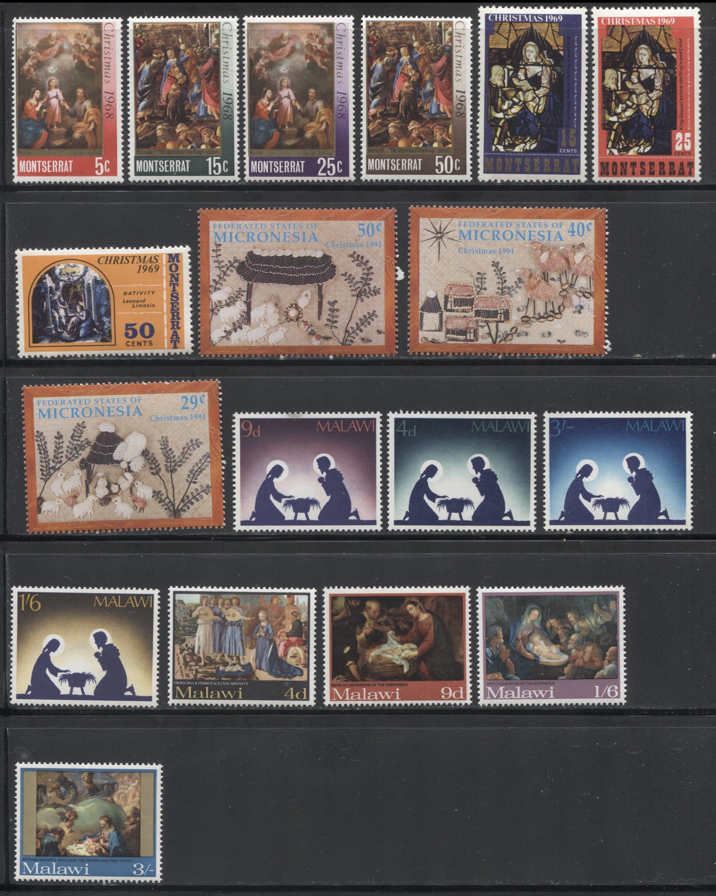 Lot 257 Malawi - Montserrat 1960's to 1970's Christmas Issues, A Small Selection of 5 VFNH Sets