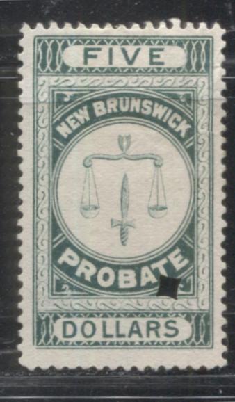 Lot 258 Canada - Province of New Brunswick #NBP5 5 Dollars Green Scales of Justice 1895 Probate Issue, A VG Used Example