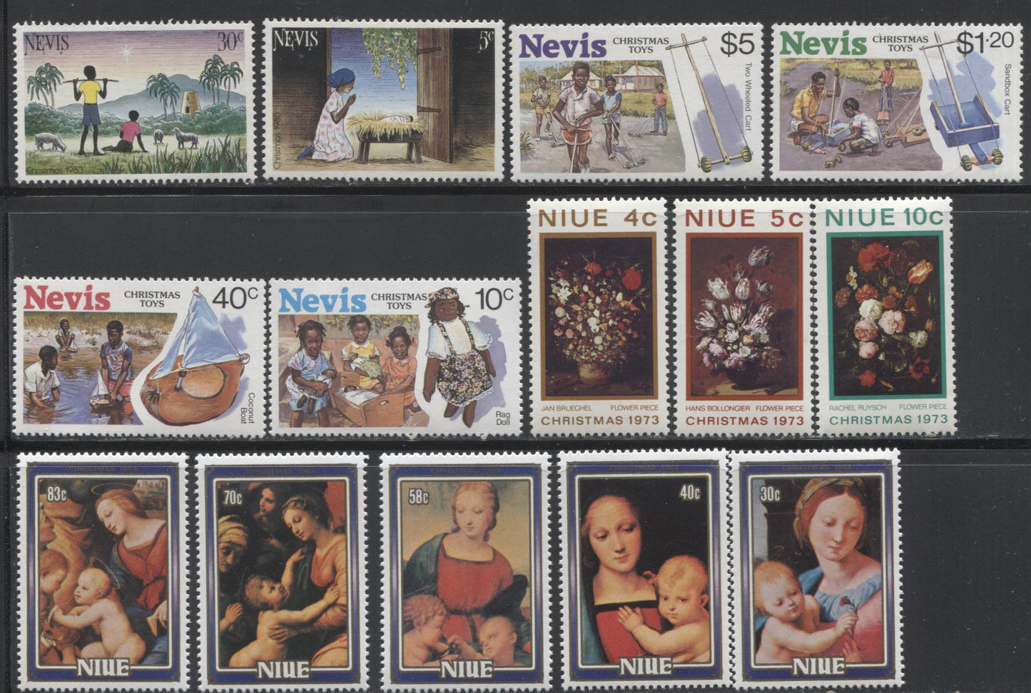 Lot 258 Niue & Nevis 1970's to 1983 Christmas Issues, A Small Selection of 4 VFNH Sets