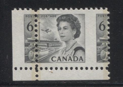 Lot 26 Canada #460fpiv 6c Black Queen Elizabeth II, 1967-1973 Centennial Issue, A VFNH 3mm GT2 Single On LF-fl Horizontal Ribbed Paper, Die 1A, PVA Gum, Vertical Perfs Shifted Right