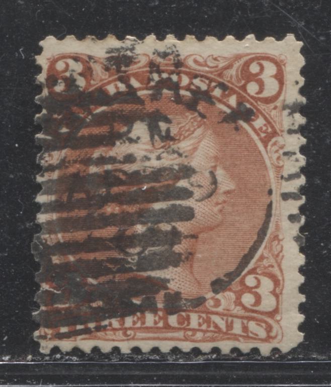 Lot 26 Canada #25 3c Deep Red (Red) Queen Victoria, 1868-1897 Large Queen Issue, A Very Good Used Single On Duckworth Paper #10, Perf 12